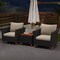 Costway 3 PCS Outdoor Patio Rattan Bistro Furniture Set Wooden Table Top Cushioned Sofa Black Brown